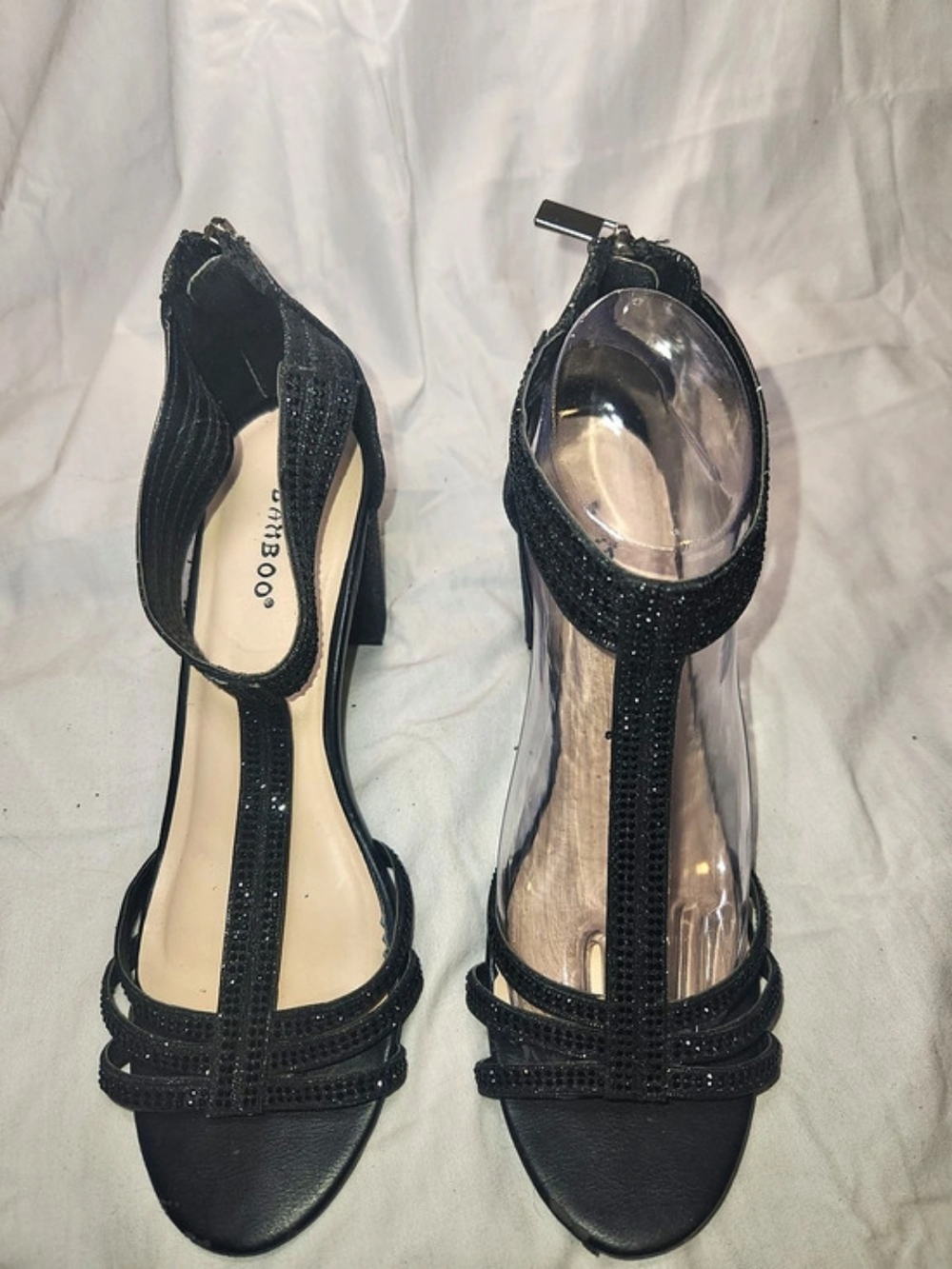 Bamboo Black Sparkle Embellished Block Heels 8.5 Prom Wedding Homecoming Party